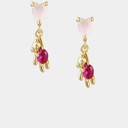 AQUASTREET 18K Gold Plated Waterproof, Anti-Tarnish Teddy Love Zircon Drops Stud Earrings-picture-12