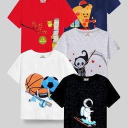 KUCHIPOO Boys Multicoloured Pack of 5 Printed Extended Sleeves   T-shirt-image-31