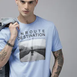 Roadster Men Blue Printed Pure Cotton T-shirt-picture-47