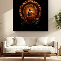 999Store Black & Orange Coloured Meditating Lord Hanuman Canvas Religious Wall Paintings-picture-19