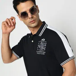 la martina Men Slim Fit Cotton Polo T-Shirt with Brand Embroidery image 1