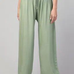 style prezone Women Relaxed Light Green Viscose Rayon Trousers image 1