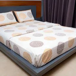inizio Brown & White Printed Cotton 220 TC King Bedsheet With 2 Pillow Covers-picture-20