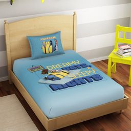 SPACES Universal Blue Cartoon Printed 180 TC Cotton Single Bedsheet & Pillow Cover-picture-11