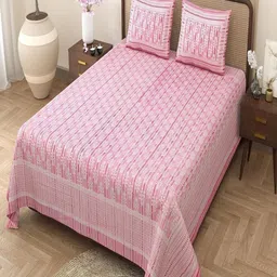 Qfab Pink Ethnic Motifs 220 TC King Bedsheet with 2 Pillow Covers-picture-40