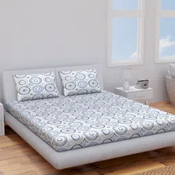 Himeya Navy Blue & White Geometric Cotton 120 TC Queen Bedsheet with 2 Pillow Covers-image-72