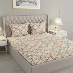 Raymond Home White Ethnic Motifs Pure Cotton 104 TC Queen Bedsheet with 2 Pillow Covers-image-28