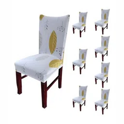HOUSE OF QUIRK Yellow & White 8 Pieces Floral Printed Stretchable Chair Covers-picture-14