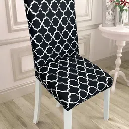 HOUSE OF QUIRK 6 Pieces Black & White Printed Stretchable Chair Covers-picture-38