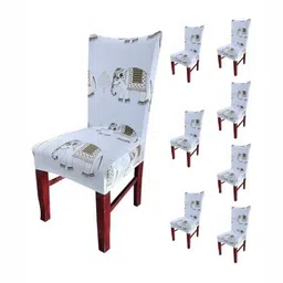 HOUSE OF QUIRK Grey & White 8 Pieces Elephant Printed Stretch Removable Chair Covers-image-78