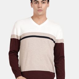 t-base Men V-Neck Colourblocked Cotton Pullover-picture-17