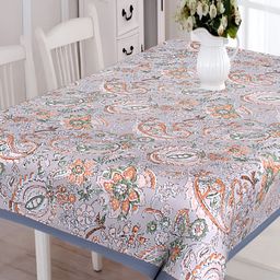 Texstylers Grey & Orange Ethnic Motifs Anti-Slip Cotton 6-Seater Rectangular Table Cover-picture-5