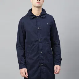 Louis Philippe Jeans Men Navy Blue HEIQ Viroblock Solid Hooded Tailored Jacket-image-52