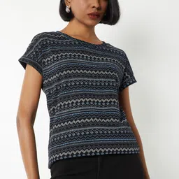 max Women Printed Round Neck Pure Cotton Black T-Shirt-picture-11