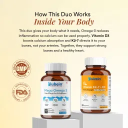 Blubein Omega + D3 Combo | Triple Strength Omega 3 Fish Oil Capsules | Vitamin D3 + K2-7 - 120 Capsules image 5