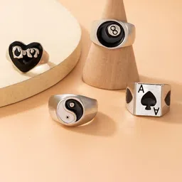 DESTINY JEWELS Set Of 4 Sliver Plated Enamelled Finger Rings image 4