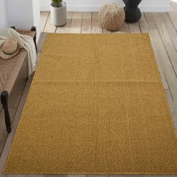 saral home Gold Solid Fiber 6 ft x 9 ft Machine Made Carpet image 1