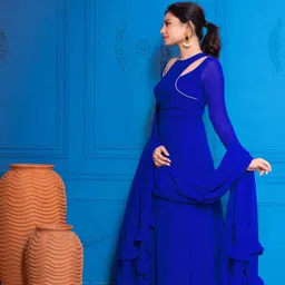 duradero Solid Georgette Stitched Anarkali Gown image 2