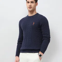 u.s. polo assn. Men Self Design Crew Neck Blue Sweater-picture-17