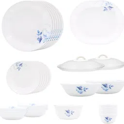 corelle Pack of 30 Glass Blue Floral Dinner Set-30 Pcs | For Family of 6 | Microwave &Dishwasher Safe Dinner Set-picture-16