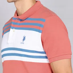 u.s. polo assn. Men Colorblock Polo Neck Pure Cotton Orange T-Shirt image 5