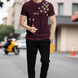 tripr Men Night Suit Set Maroon, Black Printed-picture-17