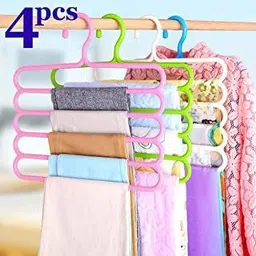 kepptal 4 Pieces Multi-Purpose 5 Layer Pants Clothes Hanger Wardrobe Storage Organizer Plastic Hangers Steel Shirt Pack of 4 Hangers ForShirt-picture-35