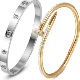 divastri Metal, Brass, Stone, Crystal, Alloy, Stainless Steel Cubic Zirconia, Diamond, Zircon Silver, Gold-plated Bracelet Set-picture-15