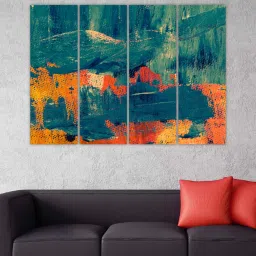 inephos Type Blue Wood Framed Abstract Art Panel Set of 4 image 1