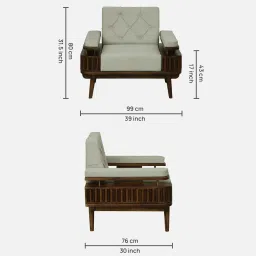 woodsworth from pepperfry Myto Sheesham Wood 1 Seater Sofa In Beige Colour image 2