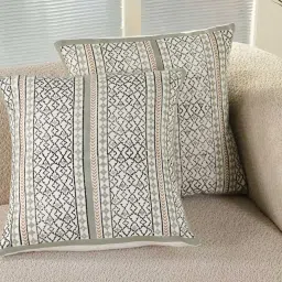 peepul tree Handmade Cotton Aqua Green and Off White Set of 3 (18x18inches) Cushion Covers image 1