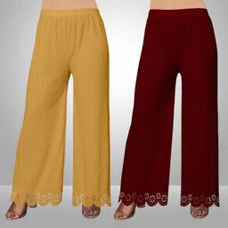 ecoundies Pack of 2 Women Straight Fit Multicolor Lycra Blend Trousers image 1
