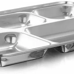 habibimpex Stainless Steel Divided Dinner Plate, , Bhojan THAAL WEIGHT -500 GRAMS EACH Sectioned Plate image 3