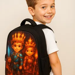 mous King Queen Black Color Kids School Bag with Royal Design Print Waterproof School Bag-picture-11