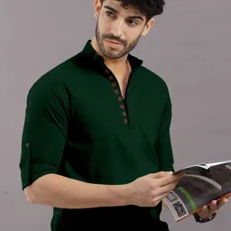 guys hubb Pack of 2 Men Solid Cotton Blend Straight Kurta image 4