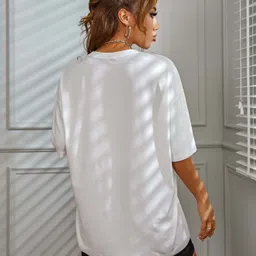 ddaspration Women Typography Round Neck Cotton Blend White T-Shirt image 3