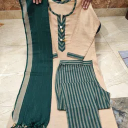 al ghaniy Women Cotton Blend Kurta Pant Dupatta Set-picture-37