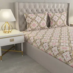 Raymond Home White & Green Ethnic Motifs Cotton 104 TC Queen Bedsheet With 2 Pillow Covers image 2