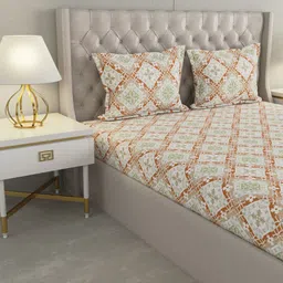 Raymond Home White Ethnic Motifs Pure Cotton 104 TC Queen Bedsheet with 2 Pillow Covers image 4