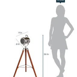 pristine interiors Silver Metal Shade Tripod Floor Lamp with Brown Base image 5