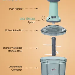 offyx Hand Push 900 ML with 4 Stainless Steel Blades Vegetable & Fruit Chopper image 3