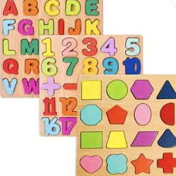 cutois CUTOIS_Wooden ABCD Puzzle Set | (Alphabets, Numbers & Shapes) (Multicolor)-picture-30
