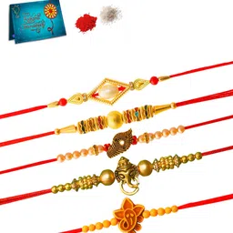 Designer BK-BL-BM-BN-BA Mauli Thread Rakhi, Chawal Roli Pack, Greeting Card Set-image-5