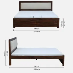 woodsworth from pepperfry Segur Sheesham Wood King Size Bed In Provincial Teak Finish with Beige Padded Headboard image 2