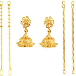 panachee ONE GRAM GOLD PLATED GOLD JHUMKA EARRINGS & KAAN CHAINS COMBO Alloy Jhumki Earring-picture-12