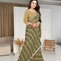 jayu Digital Print, Embroidered, Printed, Striped Bollywood Georgette Saree image 4