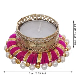 ecraftindia Pink & Golden Round Shaped Beaded Decorative (Set of 6) Tea Light Holders image 4