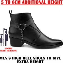 Men 2 Inch Block Heel Height Increasing Black Casual Formal Buckle Ankle Boot Slip On For Men-image-87