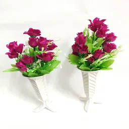 artificial hub Flower with plastic pot combo Purple Rose Artificial Flower with Pot-picture-11