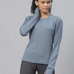 chkokko Women Solid Round Neck Polyester Blue T-Shirt image 1